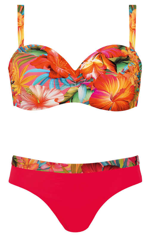 XXL květinové bikiny s červenými kalhotkami