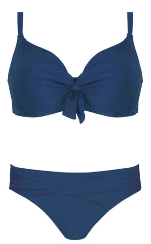 Jednobarevné modré dvoudílné plavky pro plnoštíhlé
