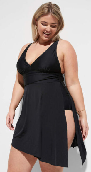 Černé koupací plavkové šaty s asymetrickou sukní